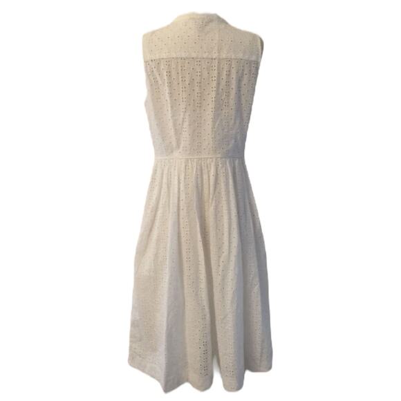 J. Crew Eyelet Lace Sleeveless Tea Length Button Down Dress White Lined size 12 - Picture 7 of 13